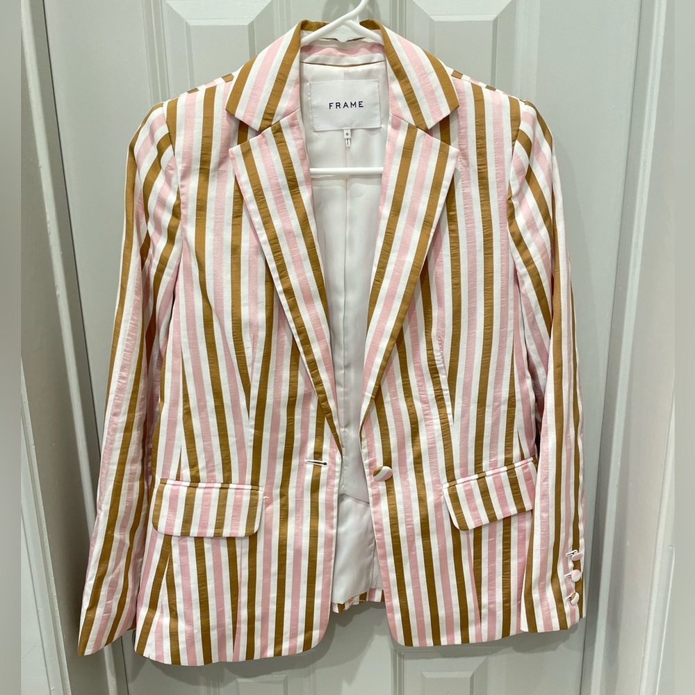 Frame Blazer with Pink and Brown Stripes